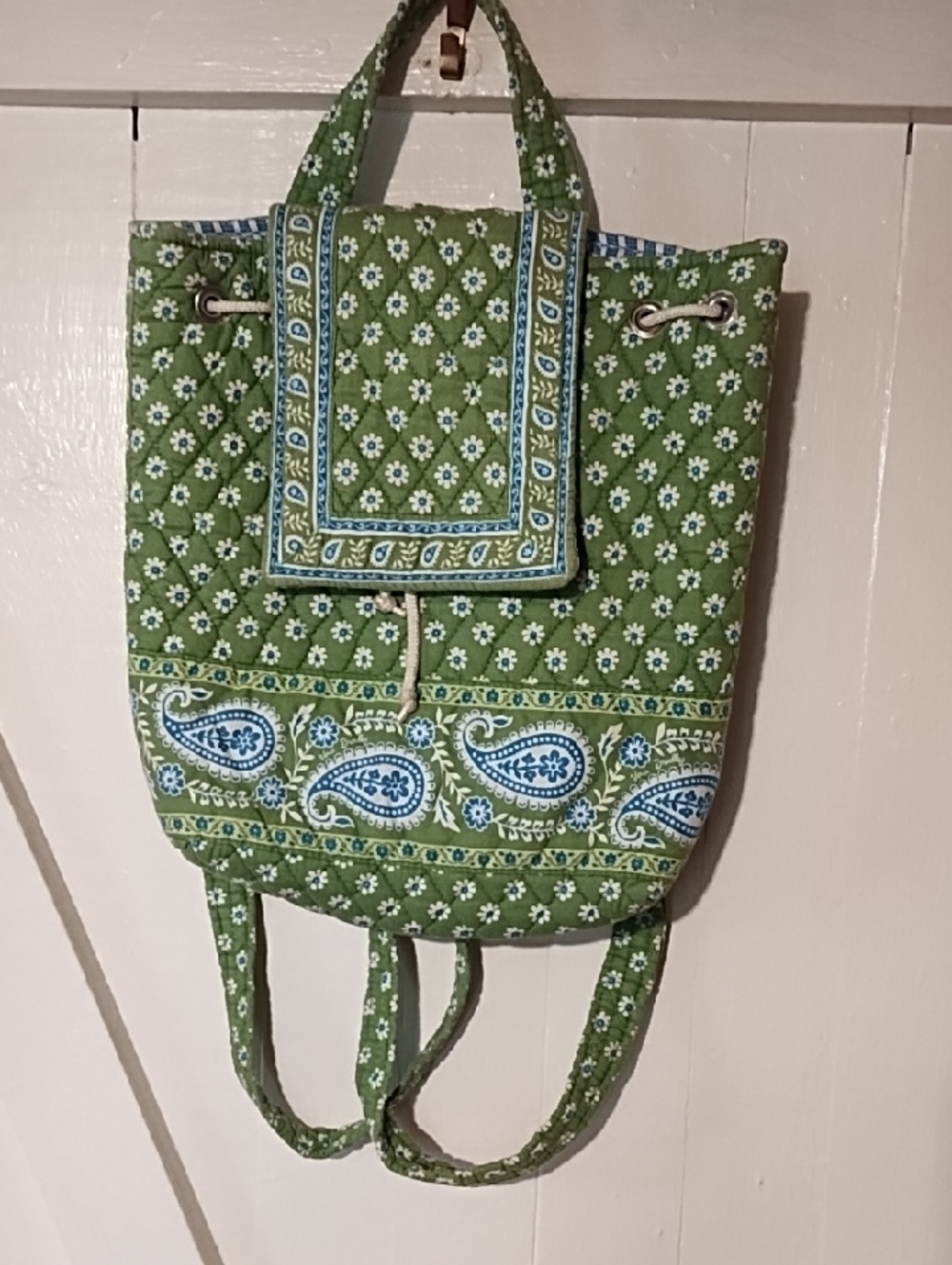 Vera Bradley Green Paisley Quilted Backpack